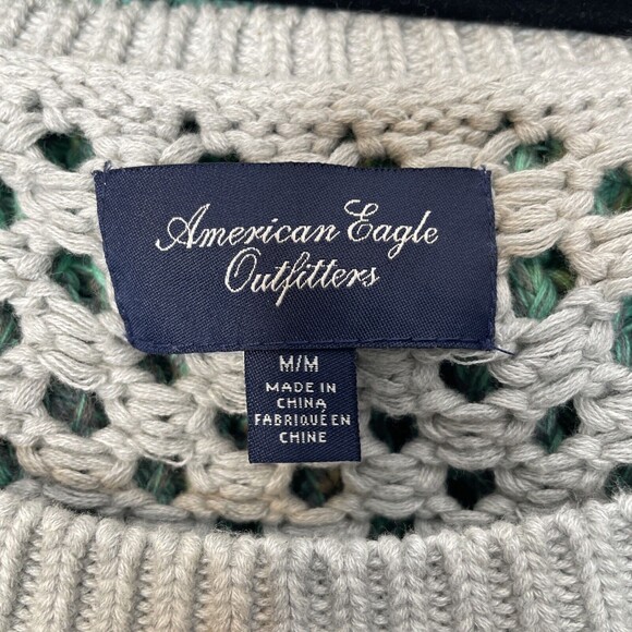 American Eagle Women Sweater Gray Green Ombre Open Cable Knit Cotton Medium - Picture 7 of 9